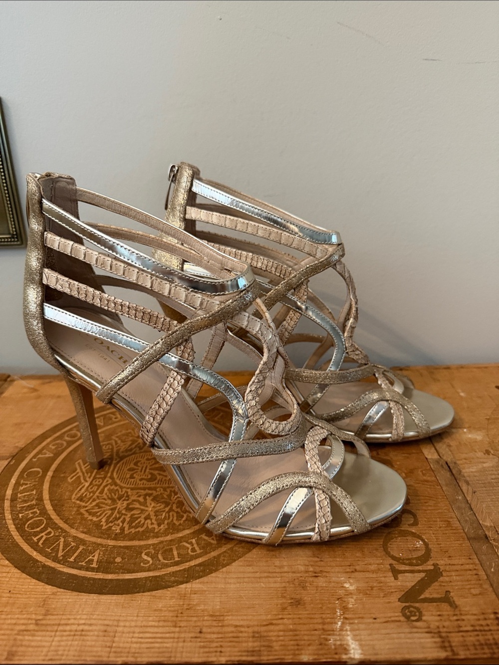 Coach Lancaster Strappy High Heels - Gold